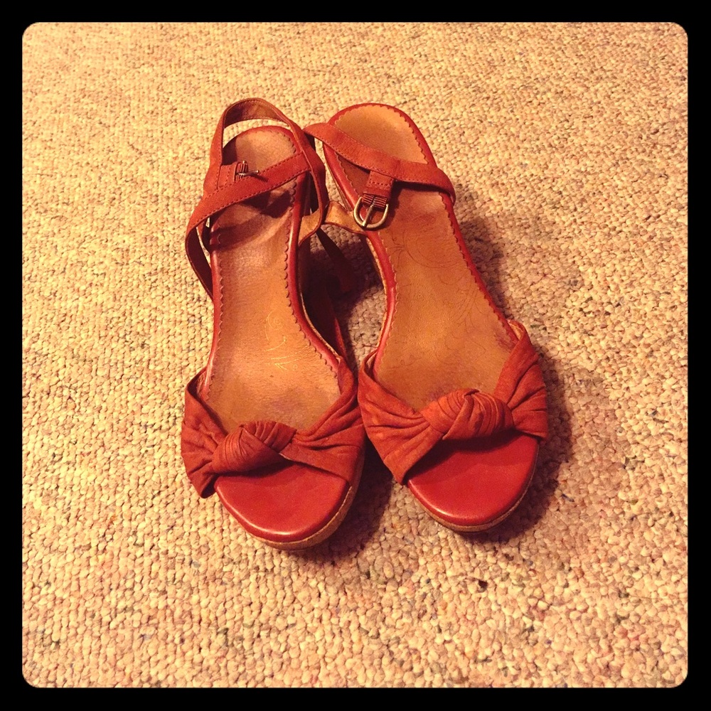 Clarks Indigo Wedge Sandals Orange Red